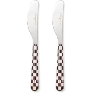 MACKENZIE-CHILDS Set of 2 Bistro Spreaders, Stainless-Steel Butter and Charcuterie Board Utensils, Gray-and-White Sterling Check(Courtly Check)