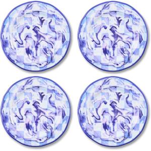 MACKENZIE-CHILDS Set of 4 Melamine Salad Plates, Decorative Dishwasher-Safe Dinnerware Plates, 9 Inches, Jamboree(Blue Marble Check)