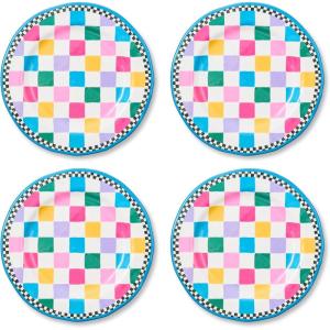 MACKENZIE-CHILDS Set of 4 Melamine Salad Plates, Decorative Dishwasher-Safe Dinnerware Plates, 9 Inches, Jamboree(Jamboree)