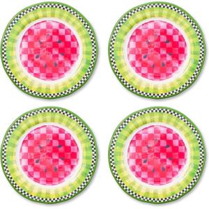 MACKENZIE-CHILDS Set of 4 Melamine Salad Plates, Decorative Dishwasher-Safe Dinnerware Plates, 9 Inches, Jamboree(Watermelon)
