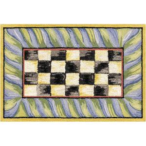 MACKENZIE-CHILDS Washable Rug, Decorative Indoor Rug, 2’6″ x 8′ Runner, Gray-and-White Sterling Checkered(Courtly Check Purple & Green)
