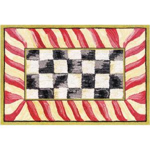 MACKENZIE-CHILDS Washable Rug, Decorative Indoor Rug, 2’6″ x 8′ Runner, Gray-and-White Sterling Checkered(Courtly Check Red & Gold)
