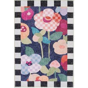 MACKENZIE-CHILDS Washable Rug, Decorative Indoor Rug, 2’6″ x 8′ Runner, Gray-and-White Sterling Checkered(Posie Field)