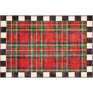MACKENZIE-CHILDS Washable Rug, Decorative Indoor Rug, 2’6″ x 8′ Runner, Gray-and-White Sterling Checkered(Royal Stewart Tartan)