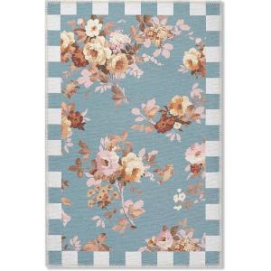 MACKENZIE-CHILDS Washable Rug, Decorative Indoor Rug, 2’6″ x 8′ Runner, Gray-and-White Sterling Checkered(Slate Wild Rose)