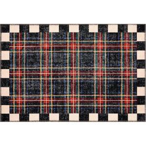 MACKENZIE-CHILDS Washable Rug, Decorative Indoor Rug, 2’6″ x 8′ Runner, Gray-and-White Sterling Checkered(Stewart Tartan)