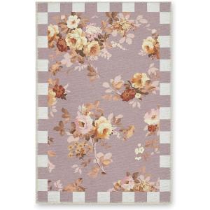 MACKENZIE-CHILDS Washable Rug, Decorative Indoor Rug, 2’6″ x 8′ Runner, Gray-and-White Sterling Checkered(Taupe Wild Rose)