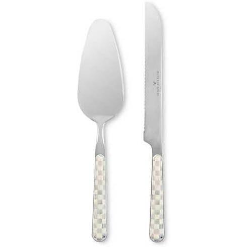 image:imageMACKENZIECHILDS 2Piece Bistro Cake Serving Set StainlessSteel Cake Spatula and Knife GrayandWhite Sterling CheckSterling Check