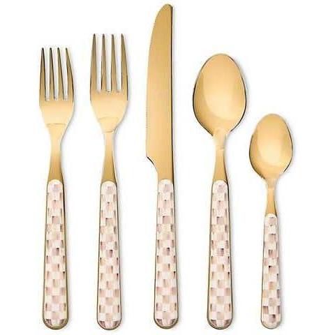 image:imageMACKENZIECHILDS 5Piece Bistro Place Setting DishwasherSafe Flatware Set GrayandWhite Sterling CheckMocha Check