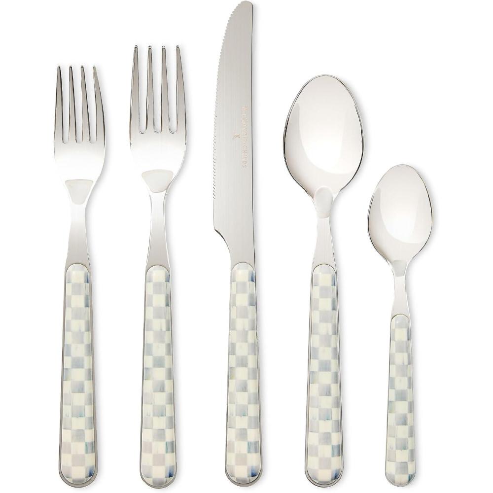 image:imageMACKENZIECHILDS 5Piece Bistro Place Setting DishwasherSafe Flatware Set GrayandWhite Sterling CheckSterling Check