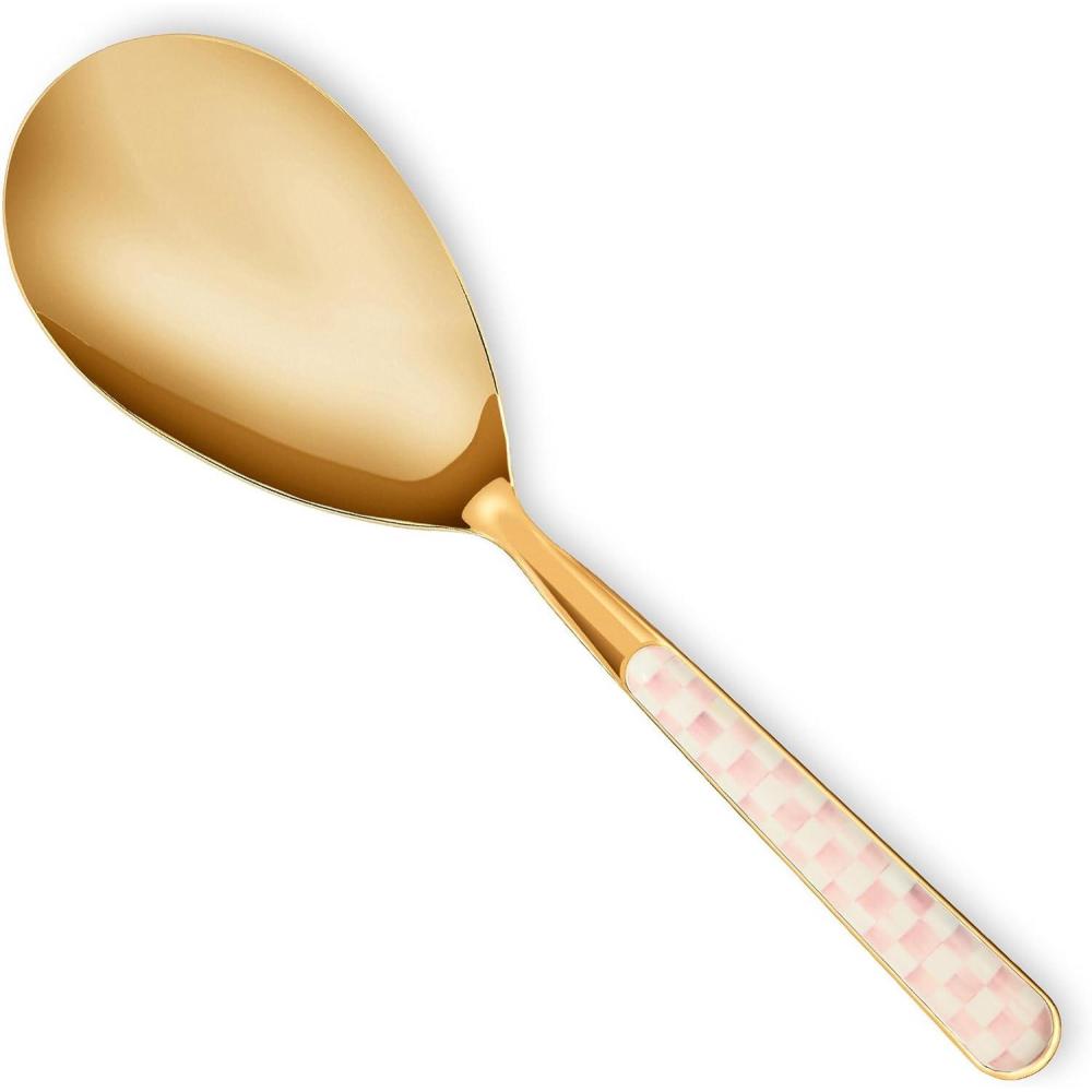 image:imageMACKENZIECHILDS Bistro Serving Spoon StainlessSteel Spoon for Cooking GrayandWhite Sterling CheckRosy Check