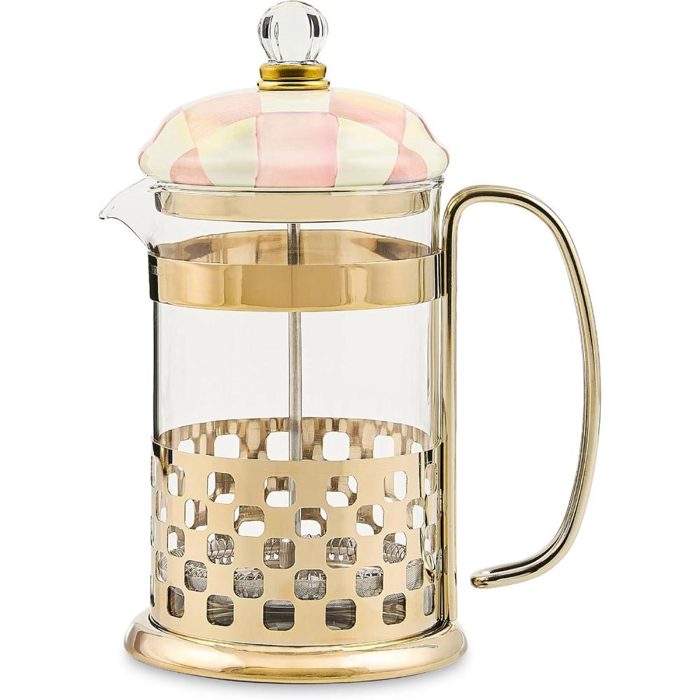 image:imageMACKENZIECHILDS Coffee French Press Glass FrenchPress Coffee Maker 32Ounce Capacity GrayandWhite Sterling CheckRosy Check