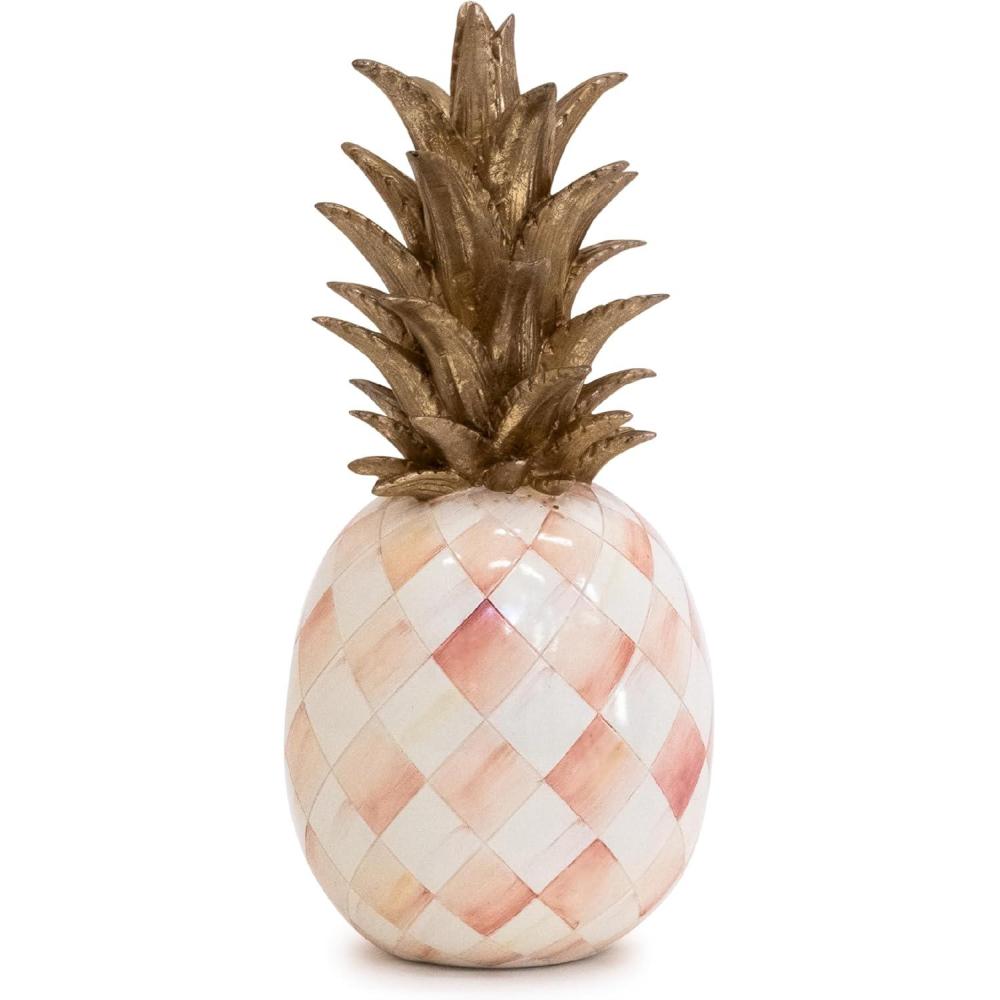 image:imageMACKENZIECHILDS Pineapple Sculpture Faux Fruit Decor for Home PinkandWhite Rosy CheckRosy