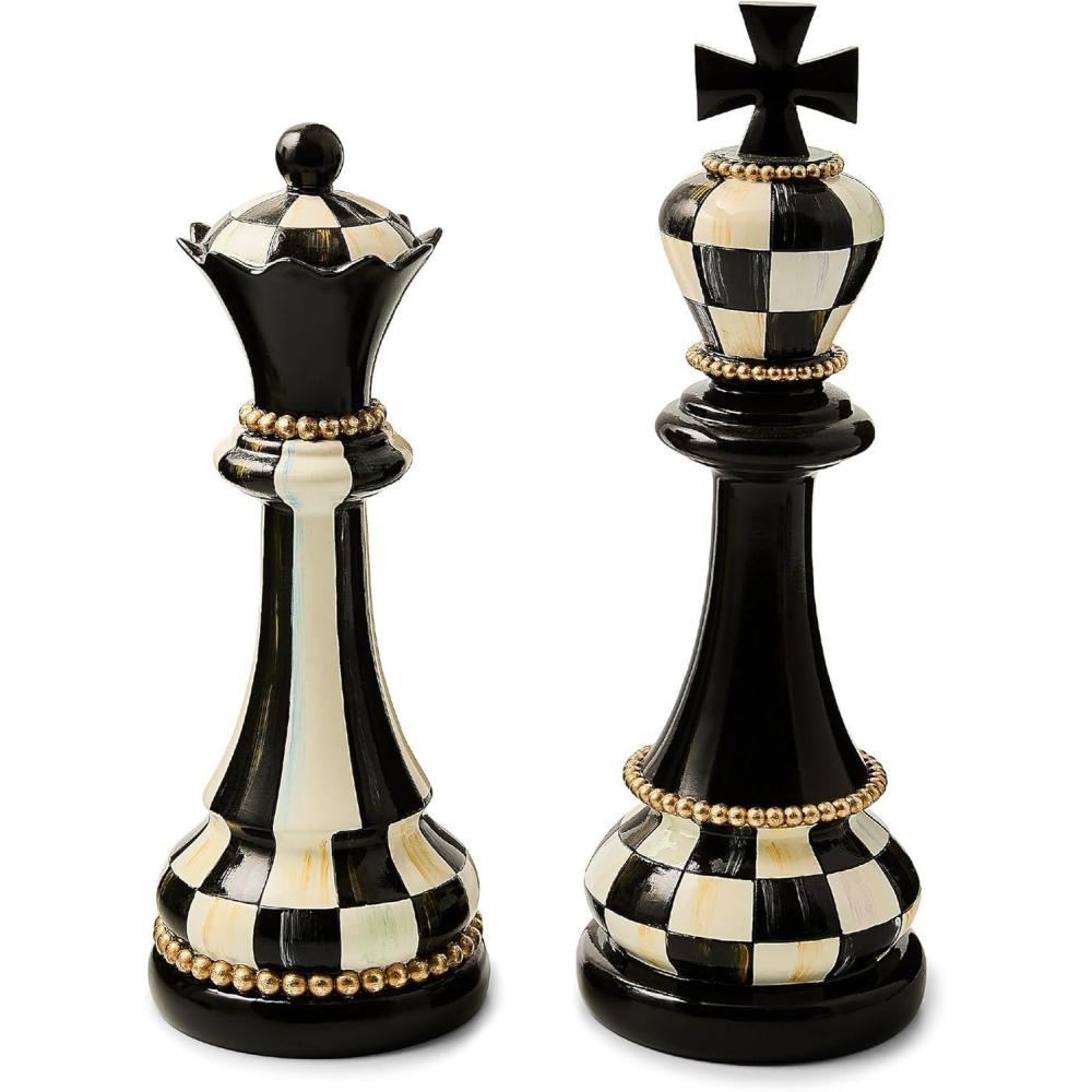 image:imageMACKENZIECHILDS Set of 2 Chess Figurines Resin LivingRoom Decor BlackandWhite Courtly Check and Stripe