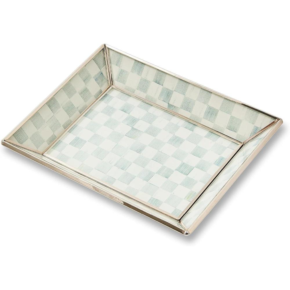 image:imageMACKENZIECHILDS Small Glass Tray Decorative Catchall Trinket Dish GrayandWhite Sterling CheckSterling Check