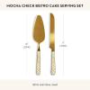 MACKENZIE-CHILDS 2-Piece Bistro Cake Serving Set, Stainless-Steel Cake Spatula and Knife, Gray-and-White Sterling Check(Mocha Check)
