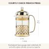 MACKENZIE-CHILDS Coffee French Press, Glass French-Press Coffee Maker, 32-Ounce Capacity, Gray-and-White Sterling Check(Courtly Check)