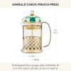 MACKENZIE-CHILDS Coffee French Press, Glass French-Press Coffee Maker, 32-Ounce Capacity, Gray-and-White Sterling Check(Emerald Check)