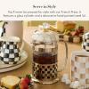 MACKENZIE-CHILDS Coffee French Press, Glass French-Press Coffee Maker, 32-Ounce Capacity, Gray-and-White Sterling Check(Mocha Check)