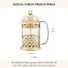 MACKENZIE-CHILDS Coffee French Press, Glass French-Press Coffee Maker, 32-Ounce Capacity, Gray-and-White Sterling Check(Mocha Check)