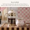 MACKENZIE-CHILDS Coffee French Press, Glass French-Press Coffee Maker, 32-Ounce Capacity, Gray-and-White Sterling Check(Rosy Check)