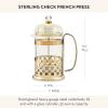 MACKENZIE-CHILDS Coffee French Press, Glass French-Press Coffee Maker, 32-Ounce Capacity, Gray-and-White Sterling Check(Sterling Check)