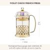 MACKENZIE-CHILDS Coffee French Press, Glass French-Press Coffee Maker, 32-Ounce Capacity, Gray-and-White Sterling Check(Violet Check)