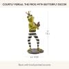 MACKENZIE-CHILDS Fergal the Frog with Butterfly Garden Decor, Outdoor Whimsical Decor for Yard, 15 Inches, Black-and-White Courtly Check and Stripe
