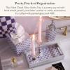MACKENZIE-CHILDS Glass Vanity Tray, Decorative Bathroom Tray, Gray-and-White Sterling Check(Violet Check)