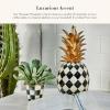 MACKENZIE-CHILDS Pineapple Sculpture, Faux Fruit Decor for Home, Pink-and-White Rosy Check(Black and White)