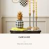 MACKENZIE-CHILDS Pineapple Sculpture, Faux Fruit Decor for Home, Pink-and-White Rosy Check(Black and White)