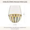 MACKENZIE-CHILDS Stemless Wine Glass, Decorative Wine Glass, 22 Ounces, Gray-and-White Sterling Stripe(Sterling Stripe)