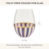 MACKENZIE-CHILDS Stemless Wine Glass, Decorative Wine Glass, 22 Ounces, Gray-and-White Sterling Stripe(Violet Stripe)