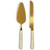 MACKENZIE-CHILDS 2-Piece Bistro Cake Serving Set, Stainless-Steel Cake Spatula and Knife, Gray-and-White Sterling Check(Mocha Check)