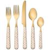 MACKENZIE-CHILDS 5-Piece Bistro Place Setting, Dishwasher-Safe Flatware Set, Gray-and-White Sterling Check(Mocha Check)