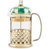 MACKENZIE-CHILDS Coffee French Press, Glass French-Press Coffee Maker, 32-Ounce Capacity, Gray-and-White Sterling Check(Emerald Check)