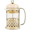 MACKENZIE-CHILDS Coffee French Press, Glass French-Press Coffee Maker, 32-Ounce Capacity, Gray-and-White Sterling Check(Rosy Check)