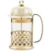 MACKENZIE-CHILDS Coffee French Press, Glass French-Press Coffee Maker, 32-Ounce Capacity, Gray-and-White Sterling Check(Sterling Check)