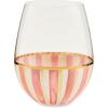MACKENZIE-CHILDS Stemless Wine Glass, Decorative Wine Glass, 22 Ounces, Gray-and-White Sterling Stripe(Rosy Stripe)