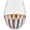MACKENZIE-CHILDS Stemless Wine Glass, Decorative Wine Glass, 22 Ounces, Gray-and-White Sterling Stripe(Violet Stripe)