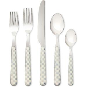 MACKENZIE-CHILDS 5-Piece Bistro Place Setting, Dishwasher-Safe Flatware Set, Gray-and-White Sterling Check(Sterling Check)