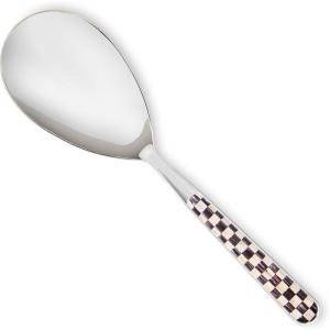 MACKENZIE-CHILDS Bistro Serving Spoon, Stainless-Steel Spoon for Cooking, Gray-and-White Sterling Check(Courtly Check)