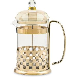 MACKENZIE-CHILDS Coffee French Press, Glass French-Press Coffee Maker, 32-Ounce Capacity, Gray-and-White Sterling Check(Mocha Check)