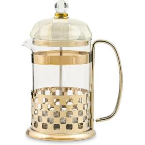 MACKENZIE-CHILDS Coffee French Press, Glass French-Press Coffee Maker, 32-Ounce Capacity, Gray-and-White Sterling Check(Sterling Check)