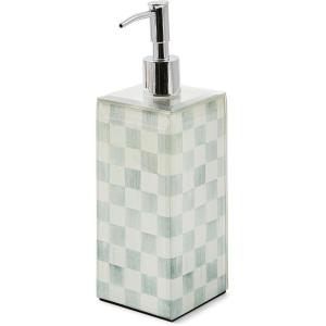 MACKENZIE-CHILDS Glass Soap Pump, Liquid Soap Dispenser, Gray-and-White Sterling Check