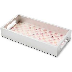 MACKENZIE-CHILDS Glass Vanity Tray, Decorative Bathroom Tray, Gray-and-White Sterling Check(Rosy Check)