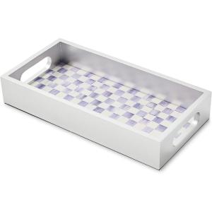 MACKENZIE-CHILDS Glass Vanity Tray, Decorative Bathroom Tray, Gray-and-White Sterling Check(Violet Check)