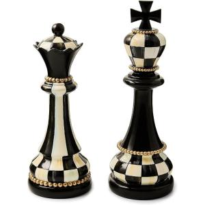 MACKENZIE-CHILDS Set of 2 Chess Figurines, Resin Living-Room Decor, Black-and-White Courtly Check and Stripe