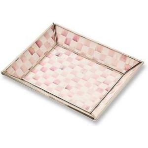 MACKENZIE-CHILDS Small Glass Tray, Decorative Catchall Trinket Dish, Gray-and-White Sterling Check(Rosy Check)