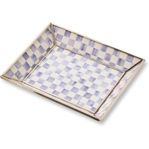 MACKENZIE-CHILDS Small Glass Tray, Decorative Catchall Trinket Dish, Gray-and-White Sterling Check(Violet Check)